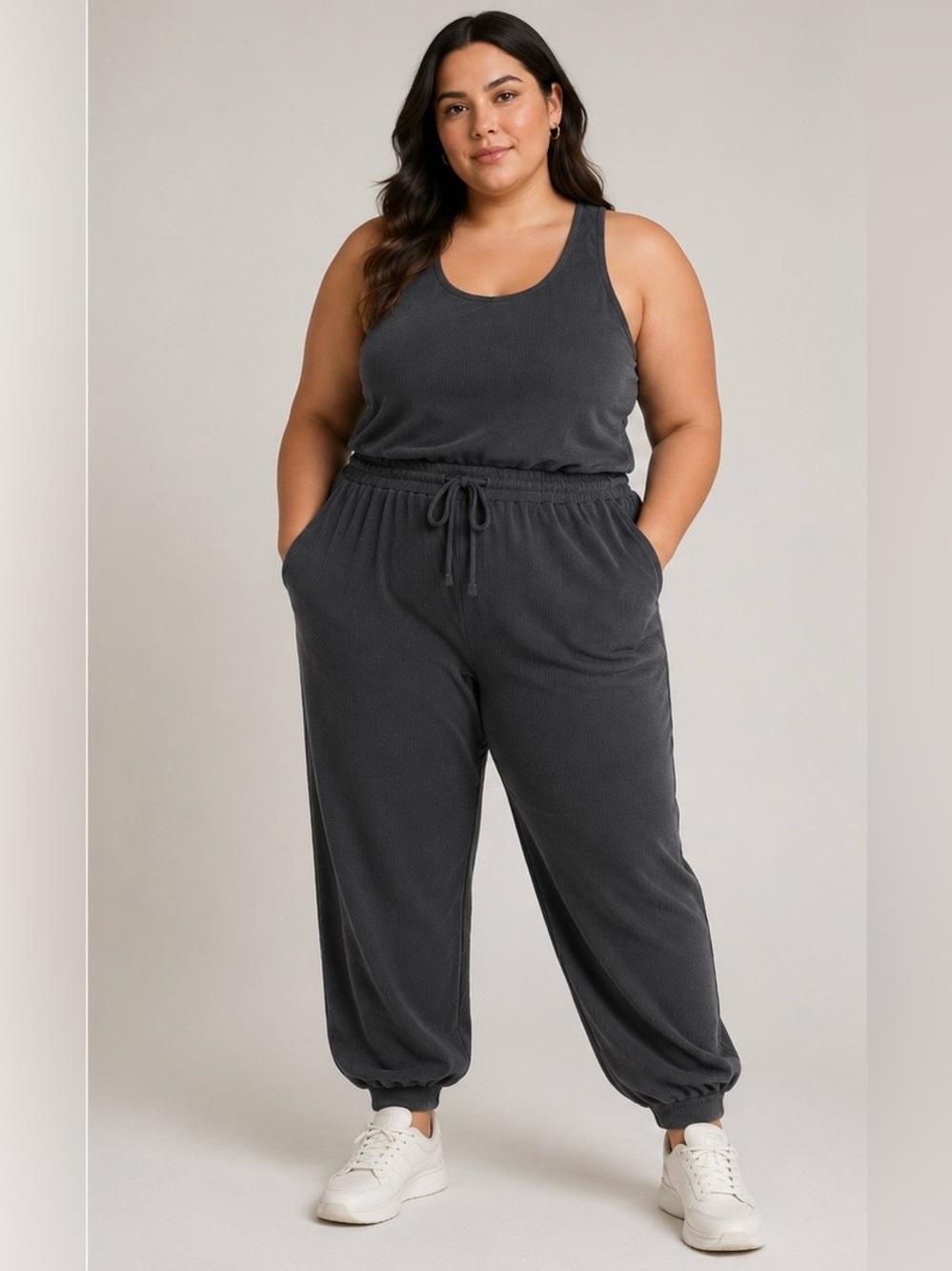 24/7 Maurices Ribbed Sleeveless Jumpsuit Gray Size 14W